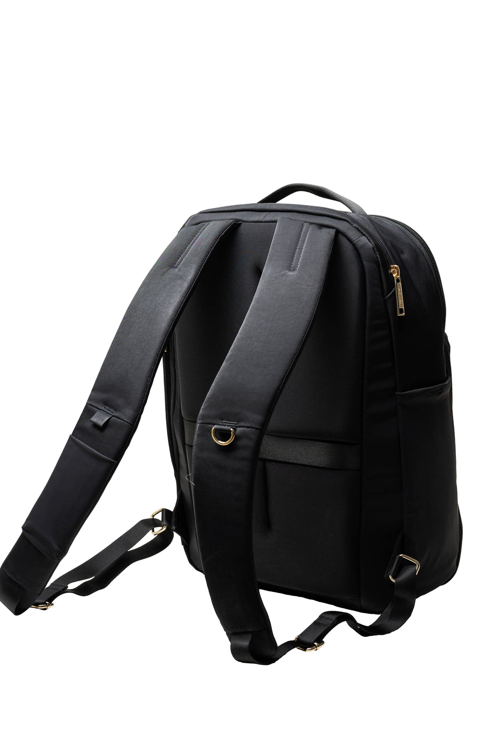 back view of sojura adella travel backpack for women with S curve straps, trolley pass through and strap loops