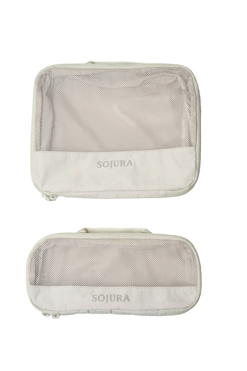 sojura beige compression packing cubes in large and small size