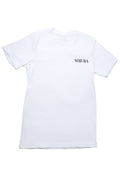 front of a white t-shirt with sojura logo on the left breast